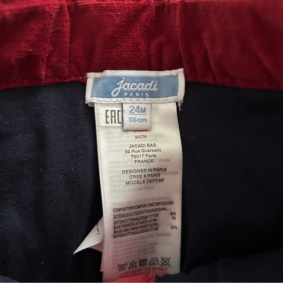 JACADI Velvet Style Corduroy Pants Red Sz 24m - Picture 3 of 3